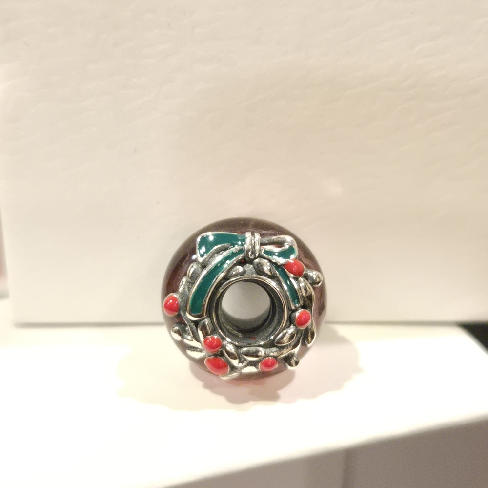 Silver and Red Wreath Charm